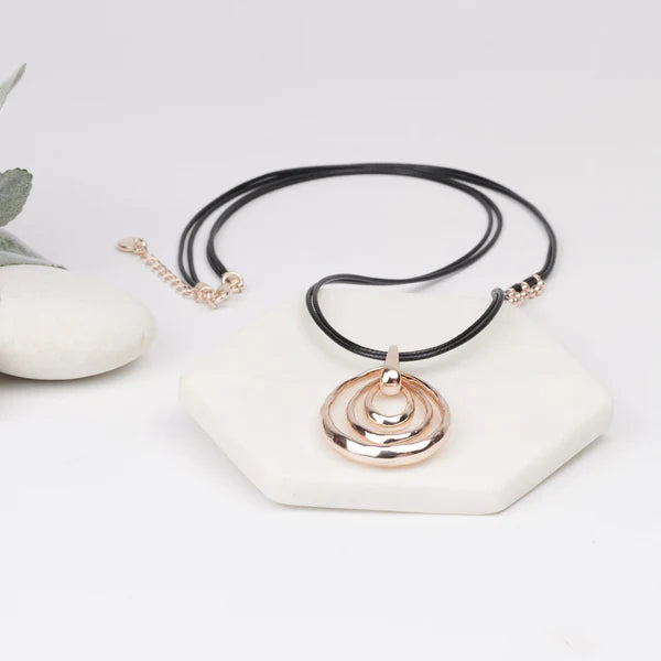 Rose Pendant on Black Cord Necklace
