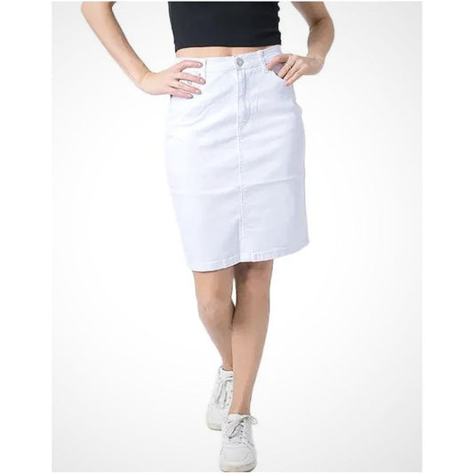 Ellena White Stretch Denim Skirt