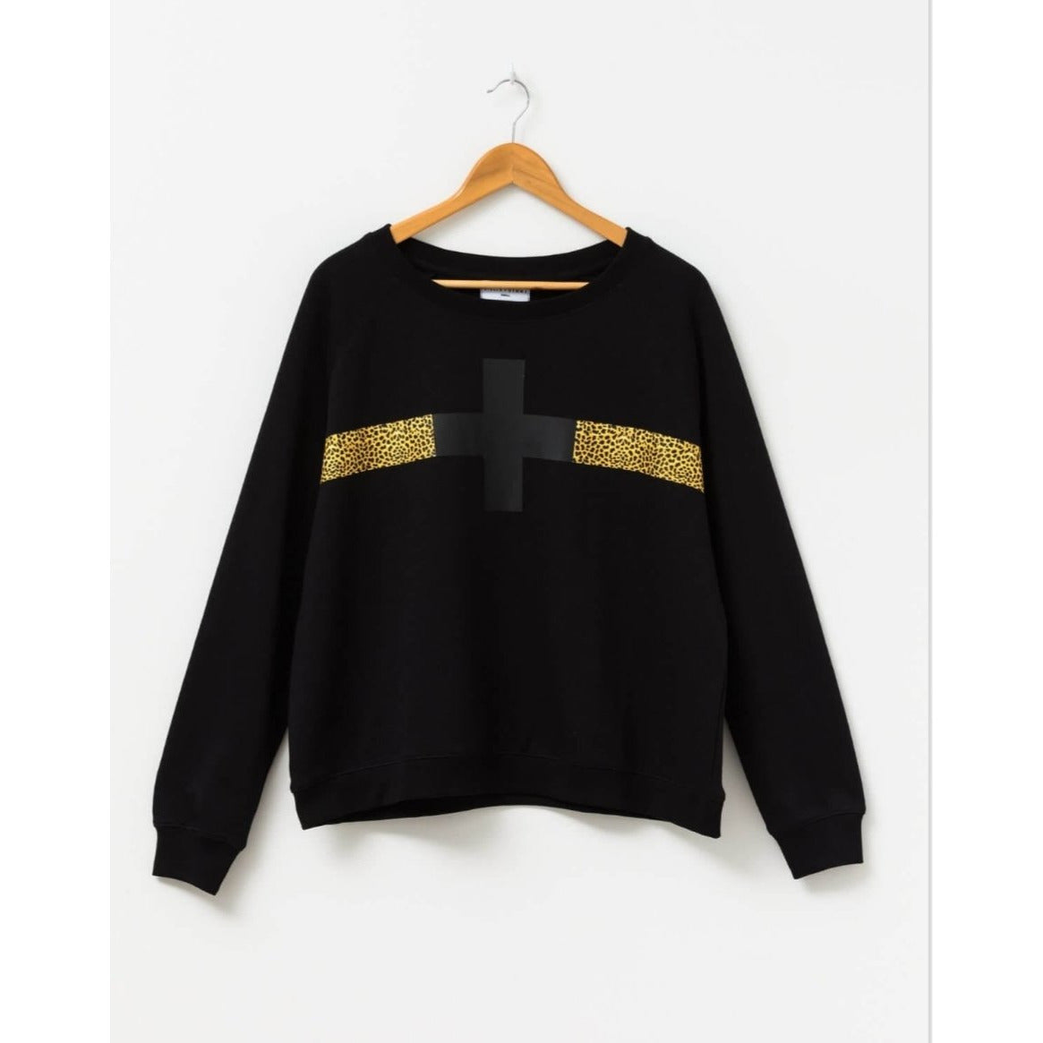 Black Cross with Leopard Stripe Sweater