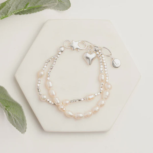 Silver Heart and Pearl Bracelet