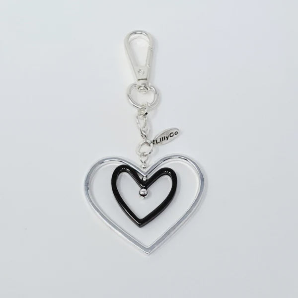 Silver and  Hematite Heart Keyring